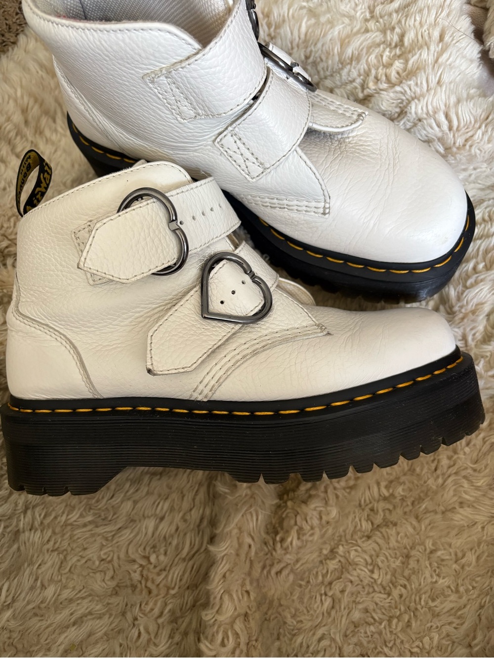 DR. MARTENS 
Devon Heart Leather Platform Boots
White Leather  Ankle Boots